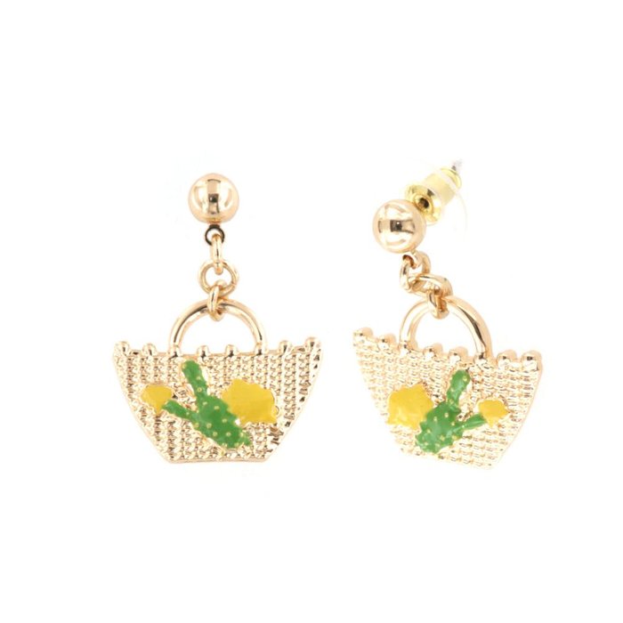 Metal earrings with hanging basket, prickly pear and Sicilian lemons
