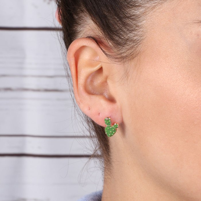 Orecchini in Metallo a lobo, con fichi d'india impreziositi da smalto verde