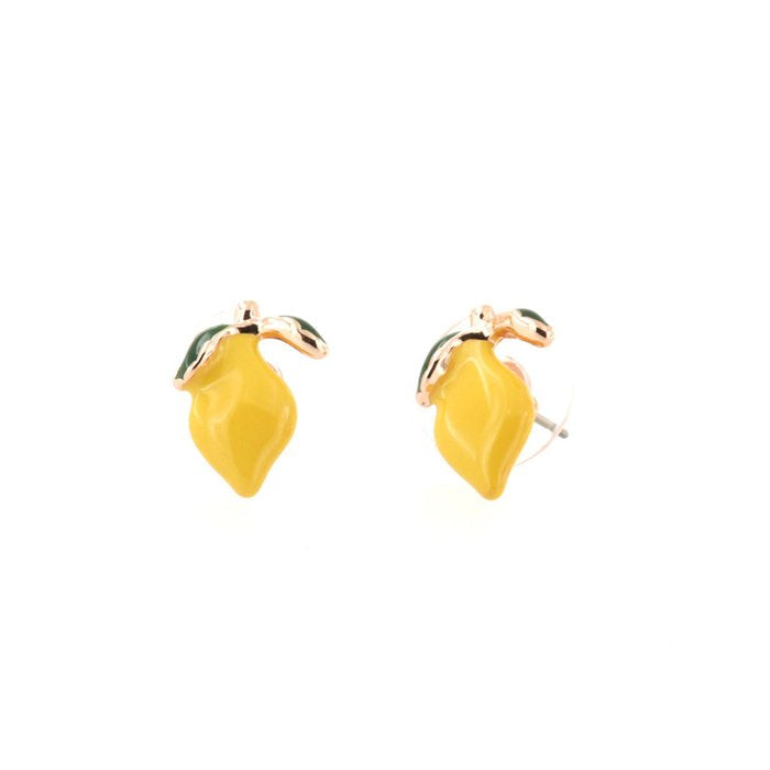 Boucles d'oreilles à tige en métal en forme de citron, ornées d'émaux colorés