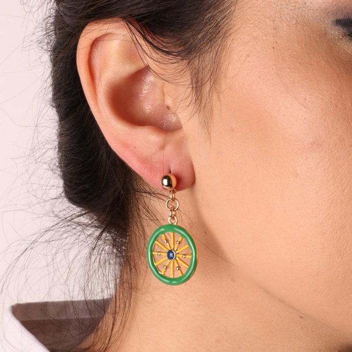 Metal earrings with Sicilian cart wheels and colored enamels