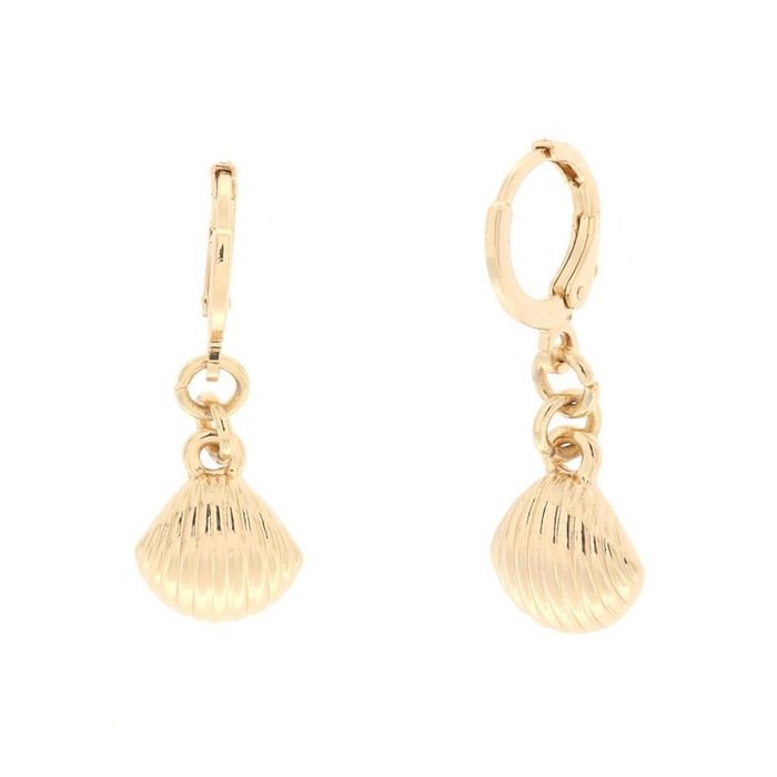 Metal earrings with shell pendant
