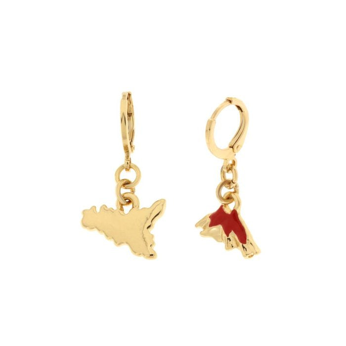Metal earrings with sicily and etna