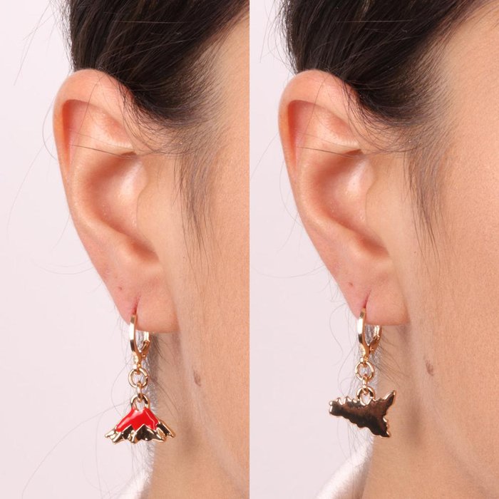 Metal earrings with sicily and etna