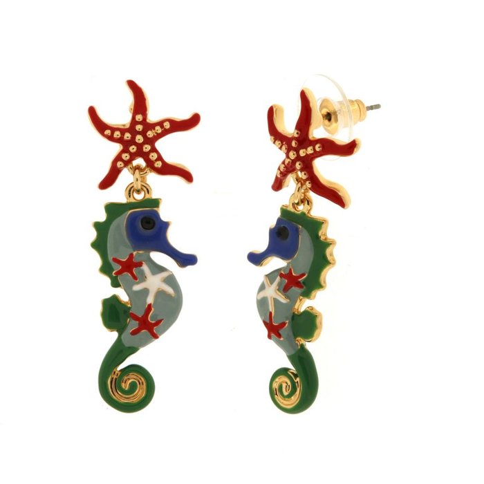 Metal earrings with hanging seahorse