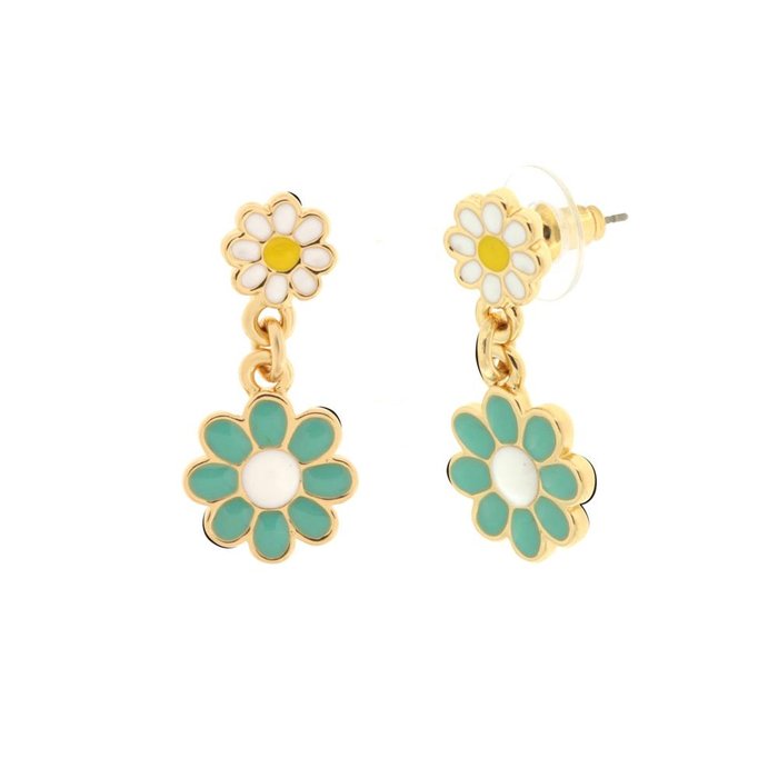 Boucles d'oreilles en métal avec des marguerites colorées suspendues
