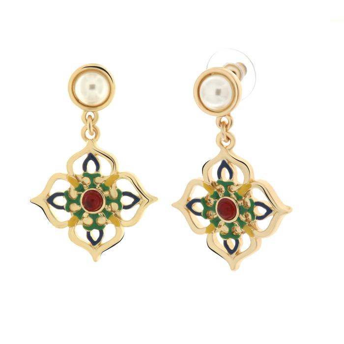 Boucles d'oreilles en métal avec pendentif en croix de Malte orné de majolique