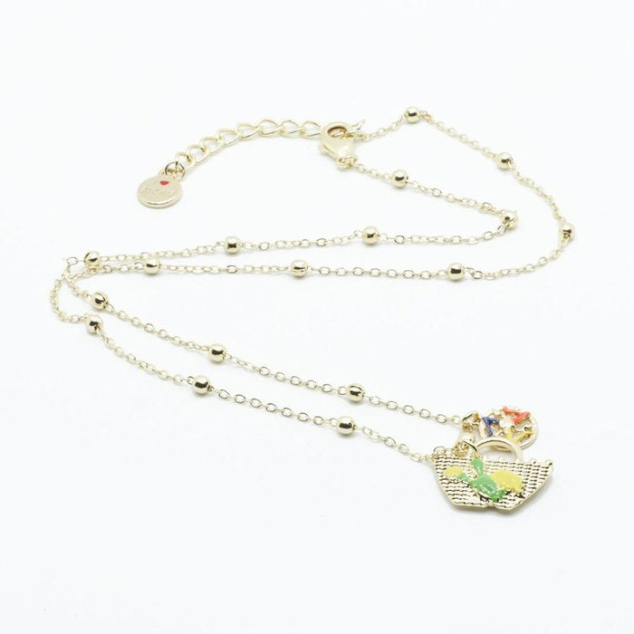 Collana in Metallo con coffa pendente da disegno fico d'india e limoni di Sicilia