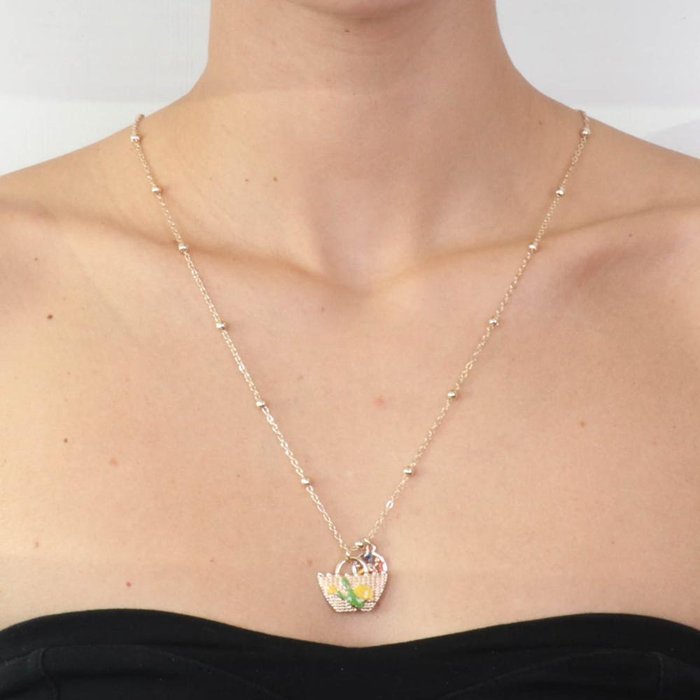 Collana in Metallo con coffa pendente da disegno fico d'india e limoni di Sicilia