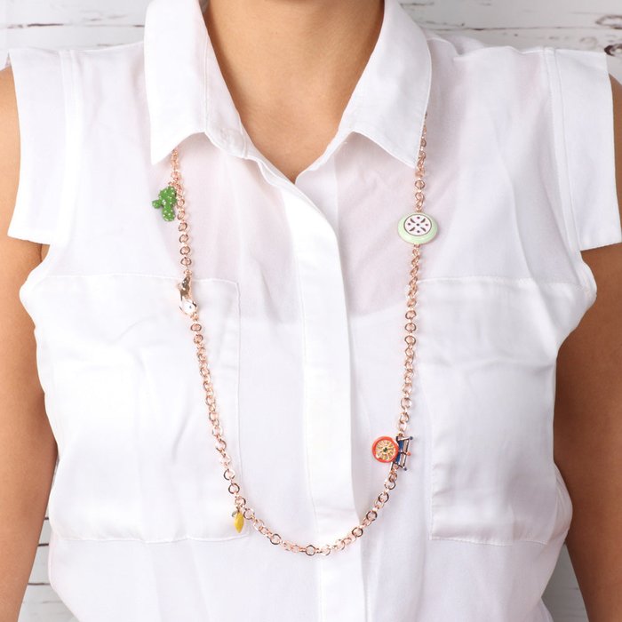 Metal Necklace with Sicilian Charms, Coffa, Lucky Horn, Cassata