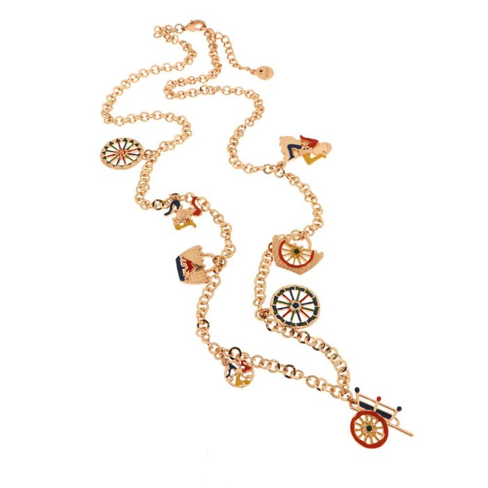 Collier en métal avec breloques siciliennes, panier sicilien, Trinacria