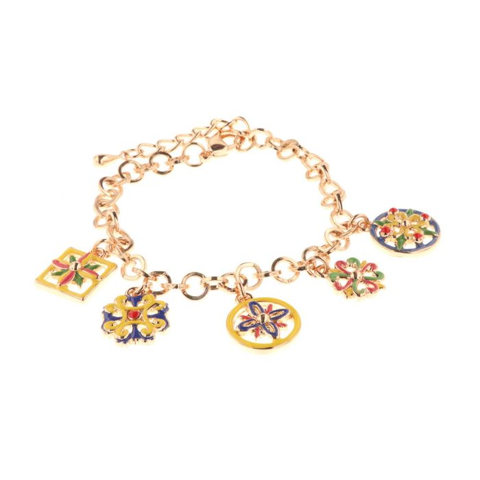 Bracelet en métal avec pendentifs en forme de majolique colorée