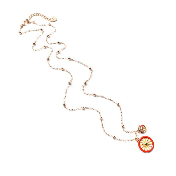 Metal Necklace with Sicilian Cart Wheel and Trinacria Symbol Embellished with Colored Enamels