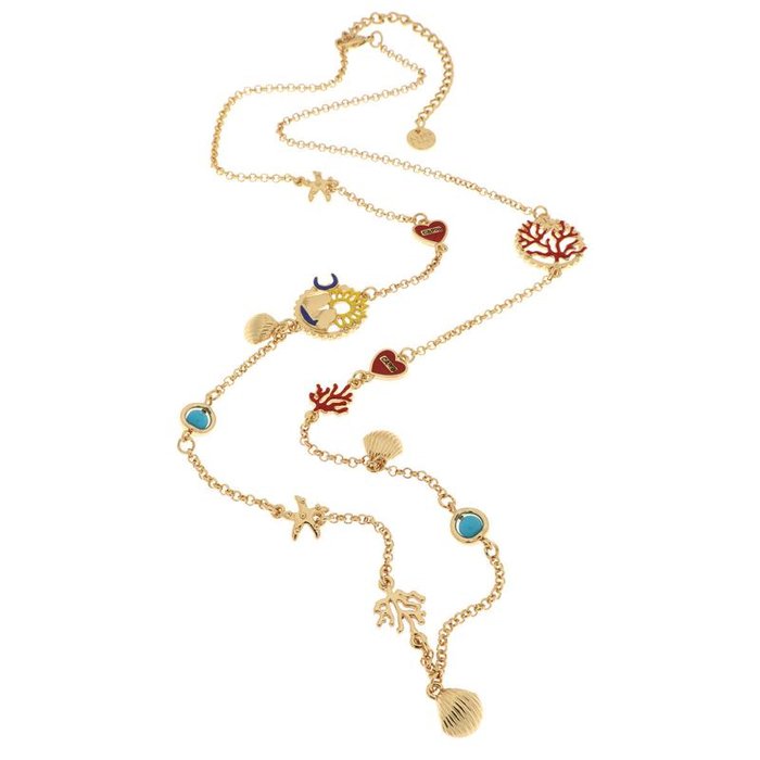 Marine Style Metal Necklace with Sea Stacks, Sun, Moon and Starfish