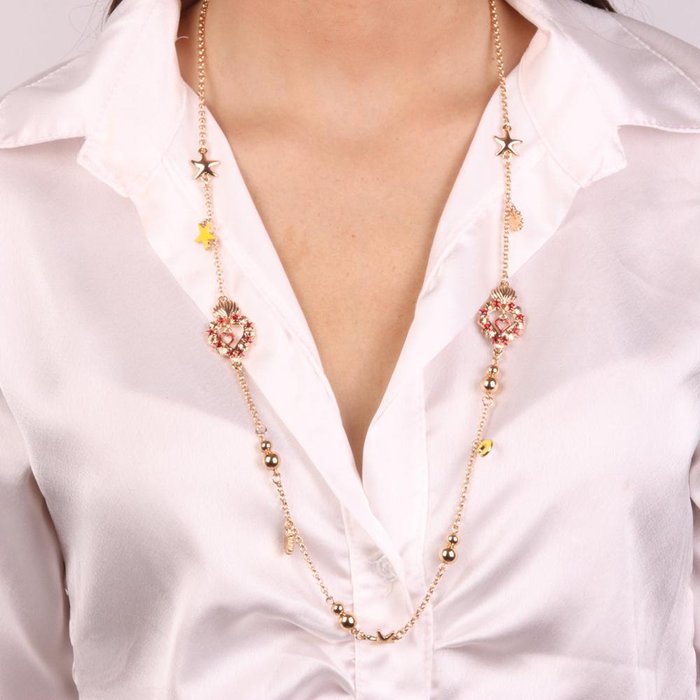 Metal Necklace with Sacred Hearts and Stars