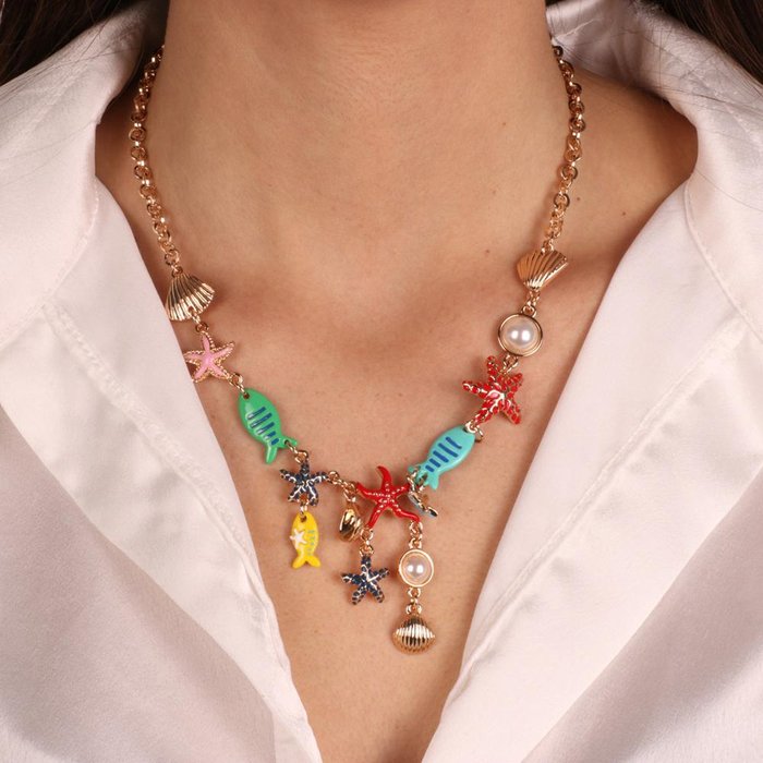 Collana in Metallo con stelle marine e pesciolini