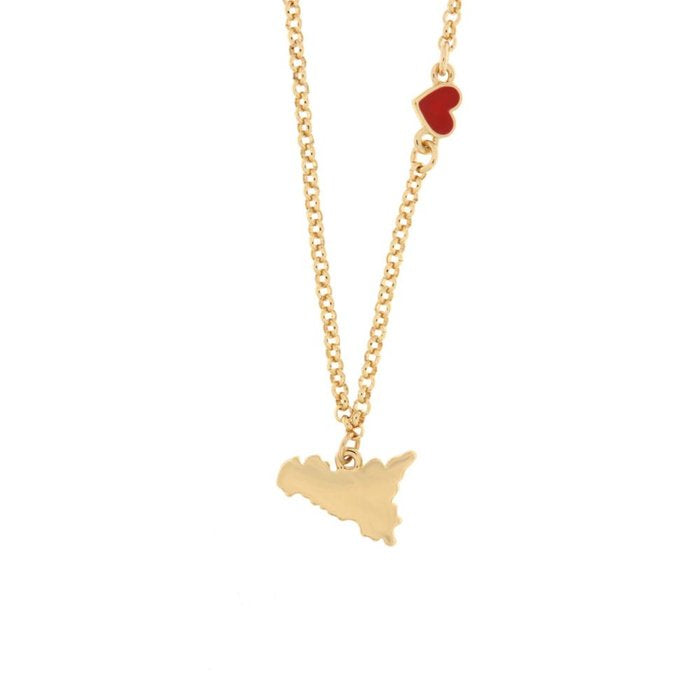 Collana in Metallo con cuoricino e simbolo Sicilia pendente