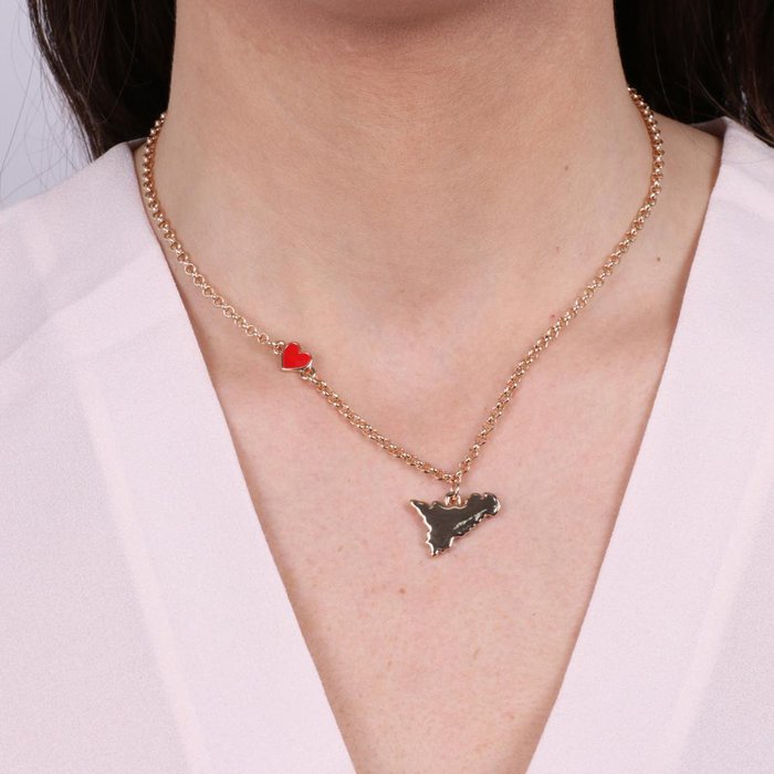 Collana in Metallo con cuoricino e simbolo Sicilia pendente