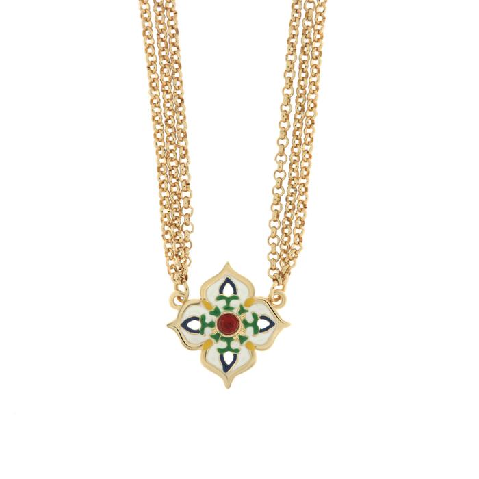 Metal Necklace with Colored Majolica in the Shape of a Cross