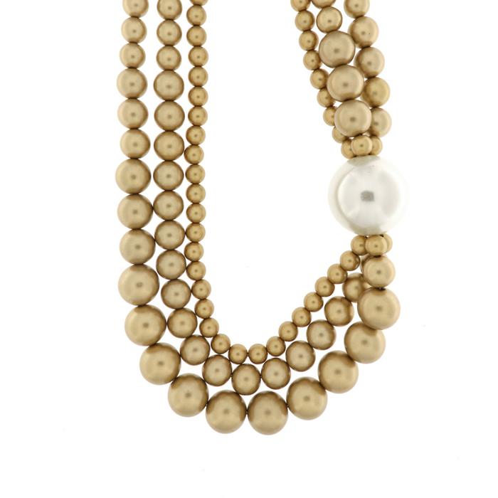 Multi-strand metal necklace with pearls