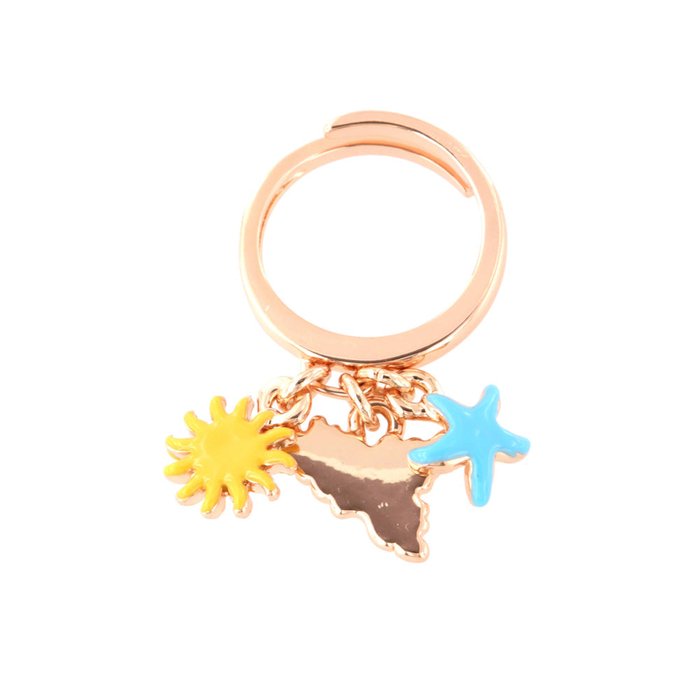 Anello in Metallo con ciondoli Sicilia, sole e stella marina, impreziositi da smalti colorati