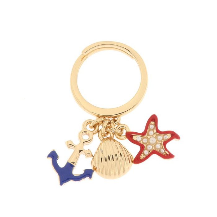 Metal Ring with Starfish, Shell and Anchor