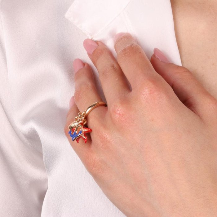 Metal Ring with Starfish, Shell and Anchor