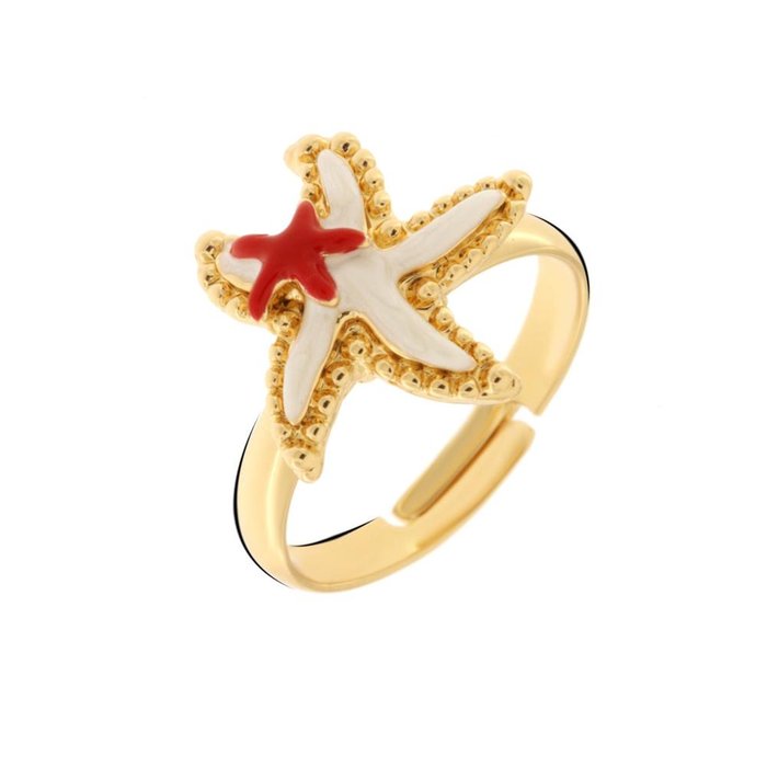 Metal ring with starfish and colored enamels