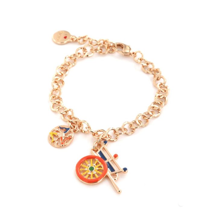 Bracciale in Metallo maglia rolò, con carretto siciliano pendente impreziosito da smalti colorati