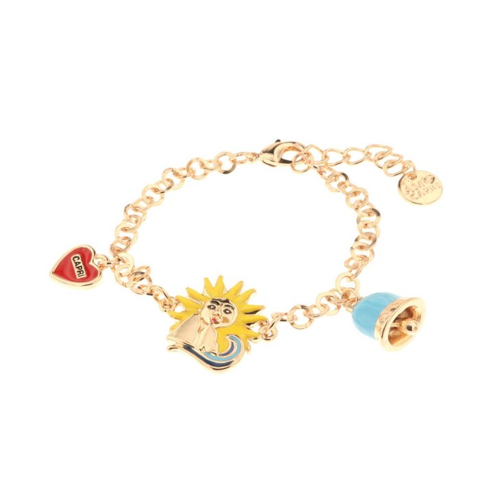 Bracelet en métal avec Mont Solaro, Clochette porte-bonheur et Cœur avec Capri