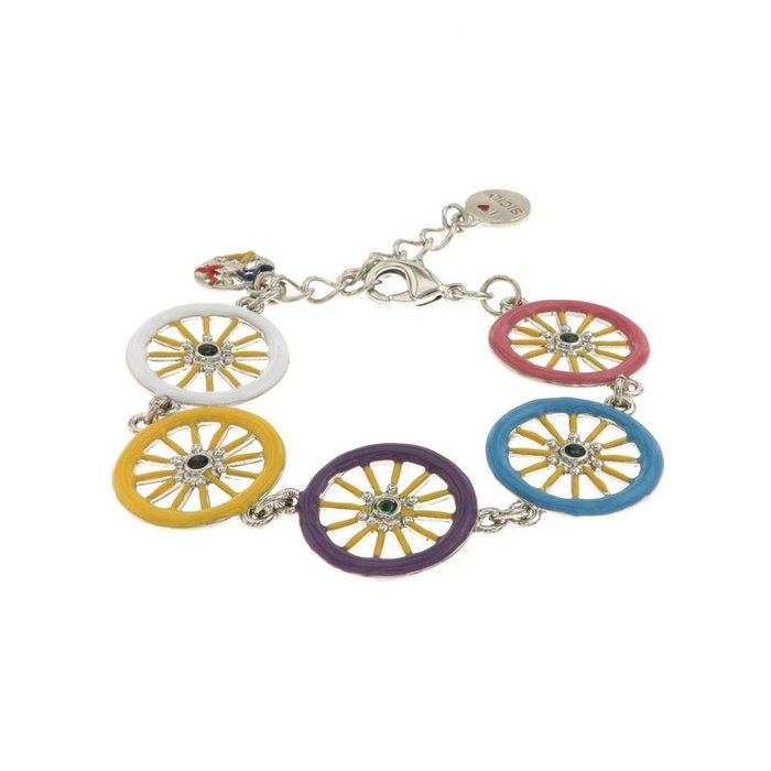 Bracelet en métal avec roues de charrette sicilienne ornées d'émaux colorés