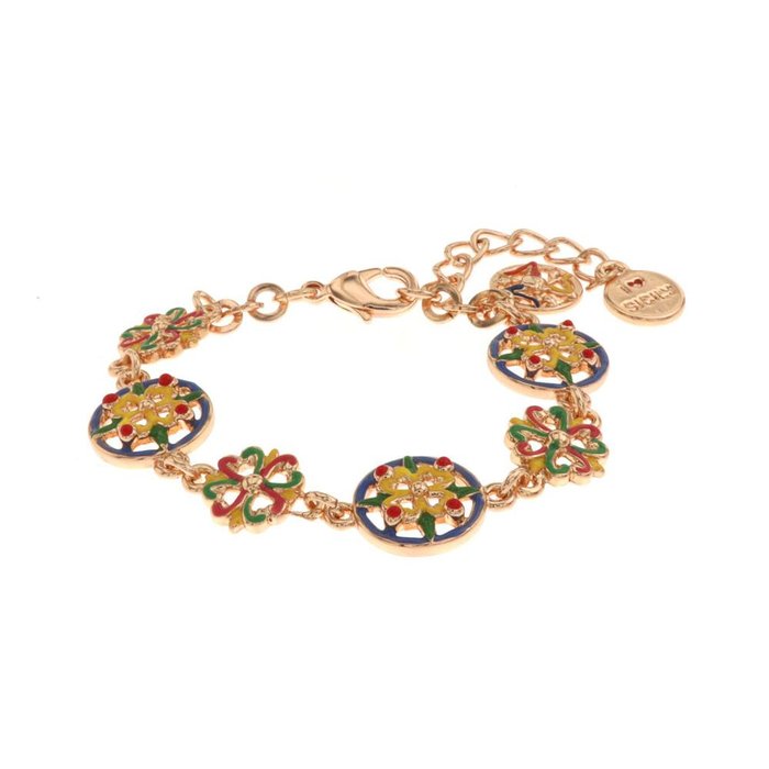 Metal Bracelet with Sicilian Majolica and Colored Enamels