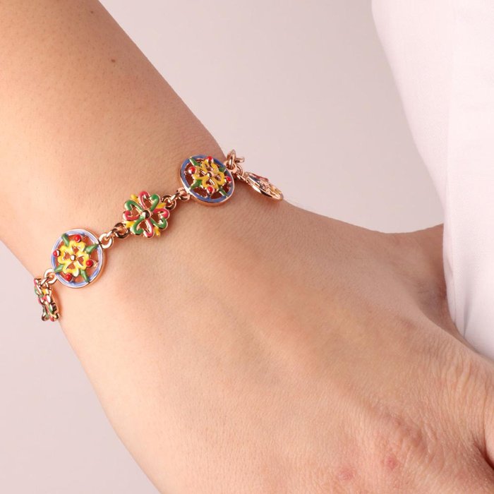 Metal Bracelet with Sicilian Majolica and Colored Enamels