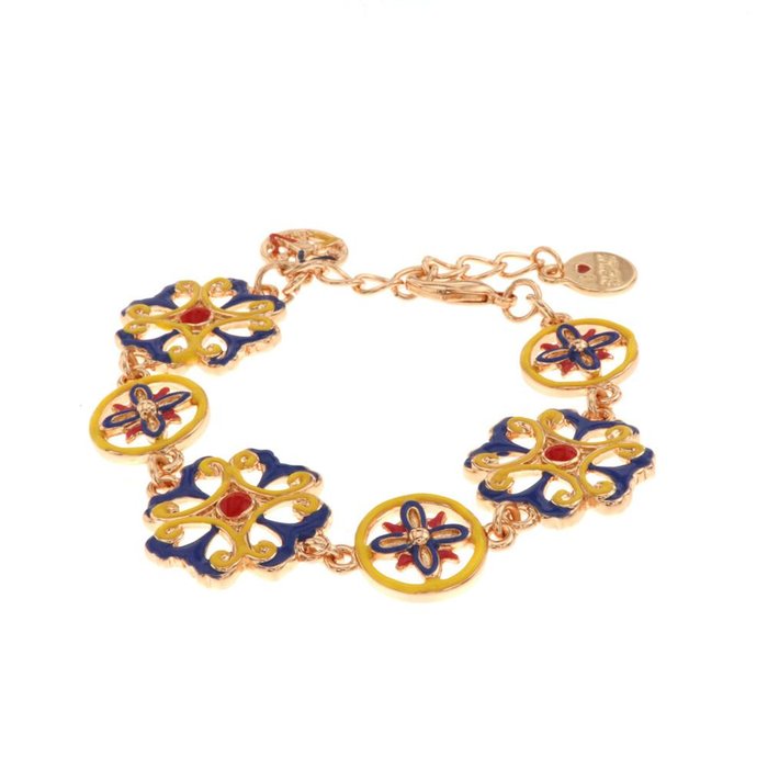 Metal Bracelet with Sicilian Majolica and Colored Enamels