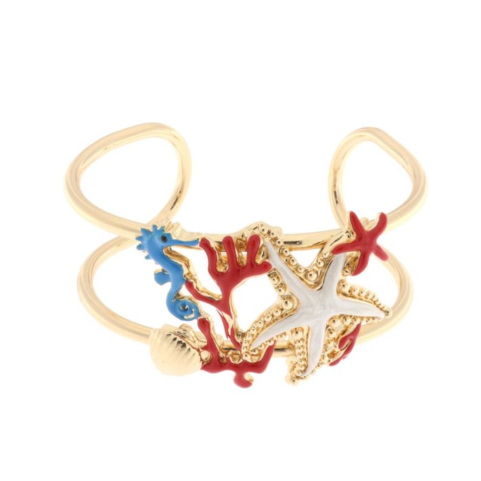 Bracciale in Metallo con stella marina, conchiglia, corallo e cavalluccio marino