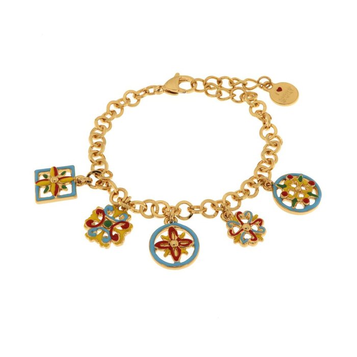 Metal Bracelet with Colorful Majolica Pendants