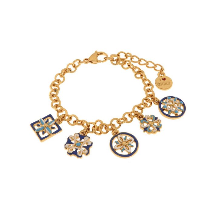 Metal Bracelet with Colorful Majolica Pendants