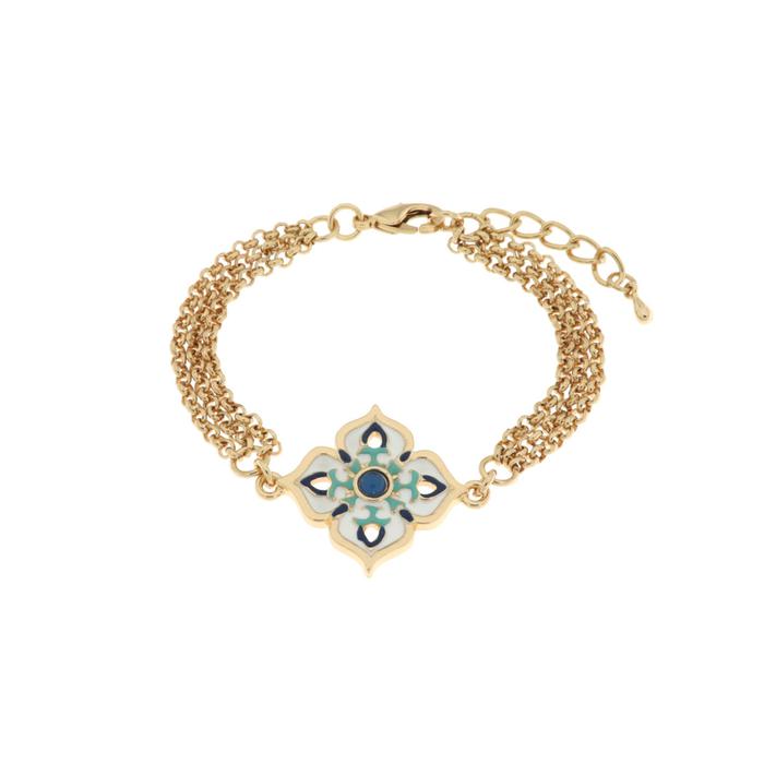 Bracelet en métal avec majolique colorée en forme de croix à plusieurs brins
