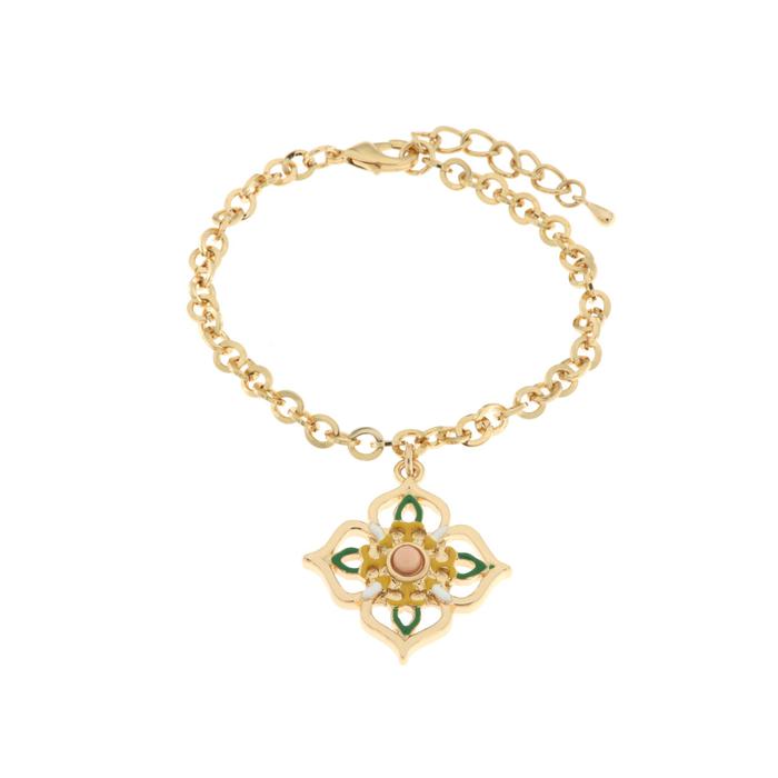 Metal bracelet with pendant Maltese cross embellished with majolica