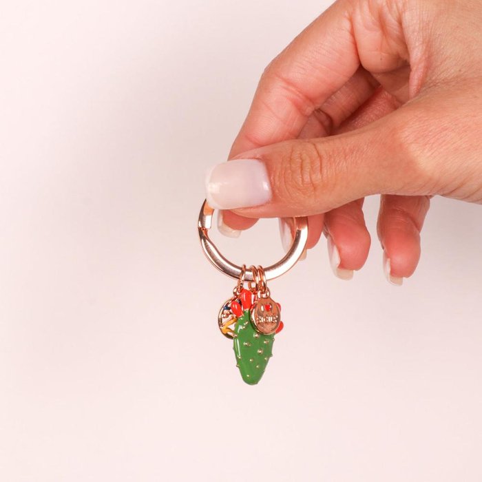 Metal Keychain with Cactus and Trinacria