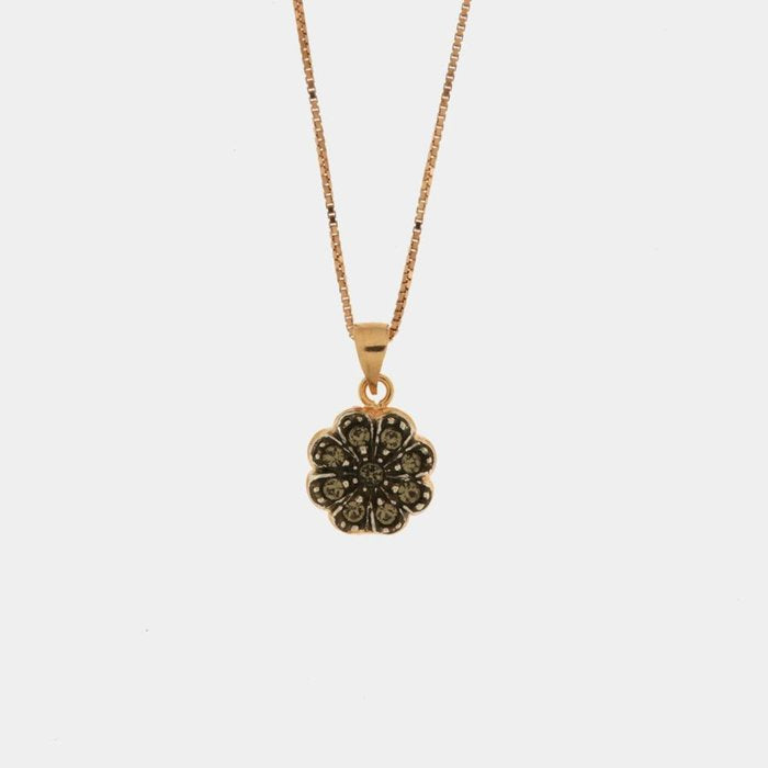 Collier en argent 925 en forme de fleur de style antique avec cristaux fumés et blancs