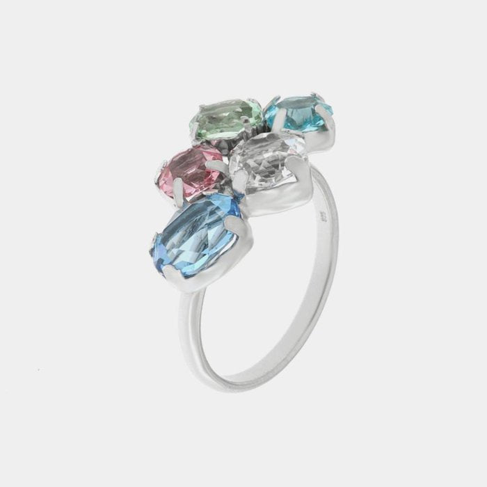 925 Silver Ring with Colored Crystals