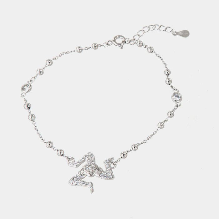 925 Silver Bracelet with Sicilian Trinacria Pendant, Embellished with White Zircons