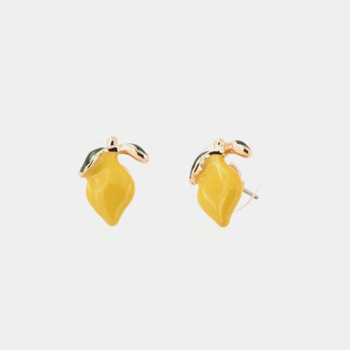 Boucles d'oreilles à tige en métal en forme de citron, ornées d'émaux colorés