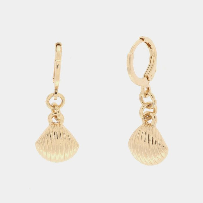 Metal earrings with shell pendant