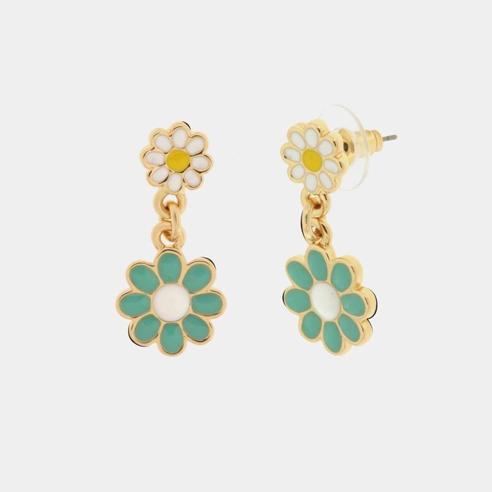 Boucles d'oreilles en métal avec des marguerites colorées suspendues