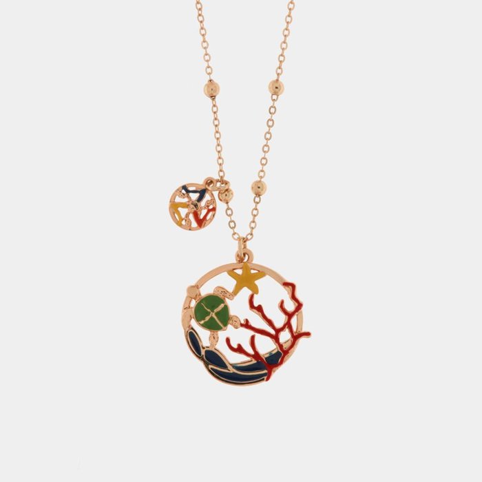 Metal necklace with pendant in marine style design, embellished with colored enamels and Sicilian trinacria