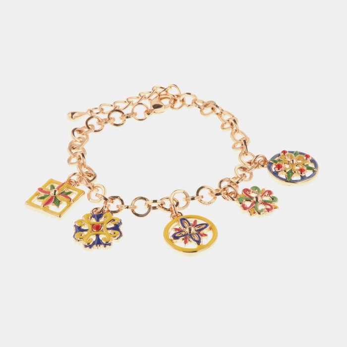 Bracelet en métal avec pendentifs en forme de majolique colorée