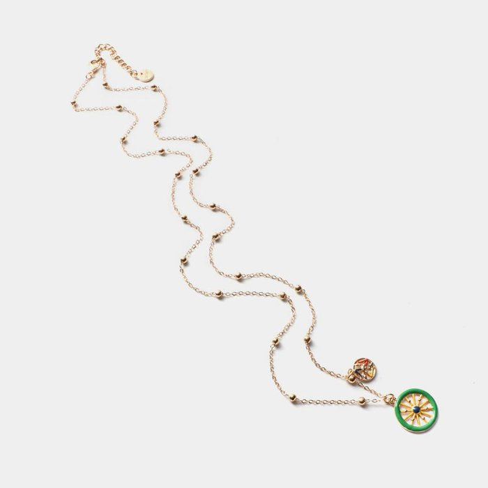 Metal Necklace with Sicilian Cart Wheel and Trinacria Symbol Embellished with Colored Enamels