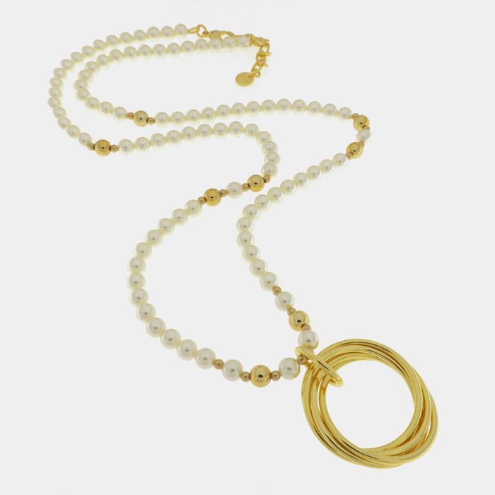 Collana in Metallo con perle e ciondolo centrale intrecciato oro
