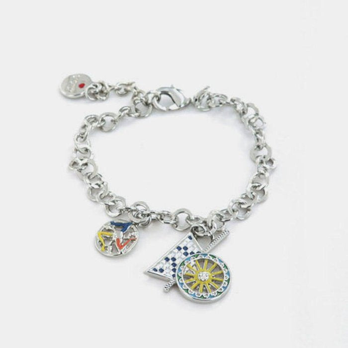 Metal bracelet with rolo mesh, with Sicilian cart pendant embellished with colored enamels